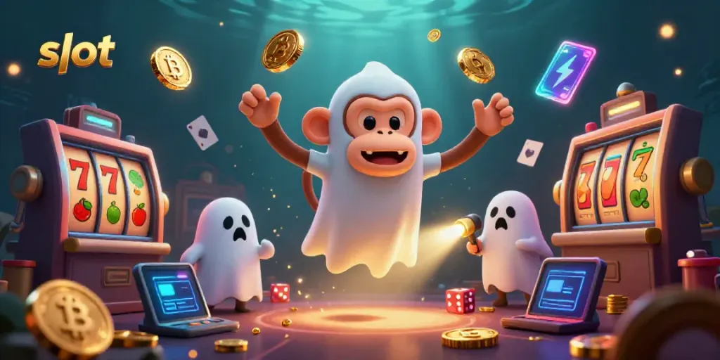 Engage with vibrant slot gaming action featuring juggled coins, haunted themes, and a curious puppy tracking.