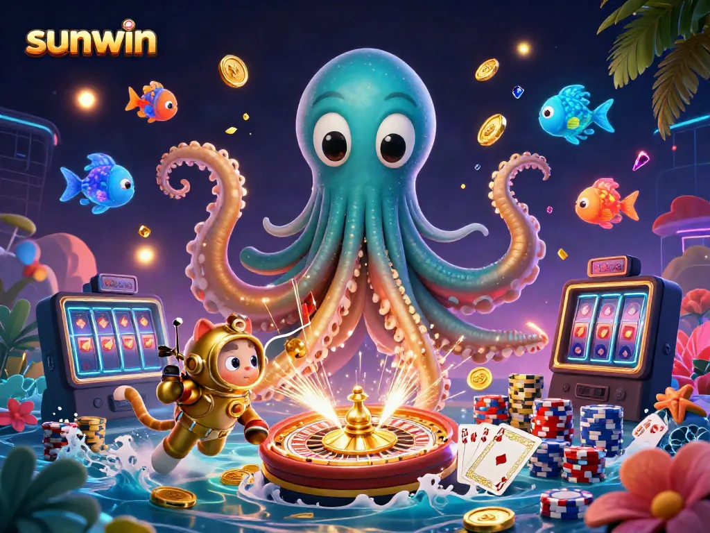 Experience the thrilling world of sunwin with kraken, diving cat, and glowing deep-sea fish.