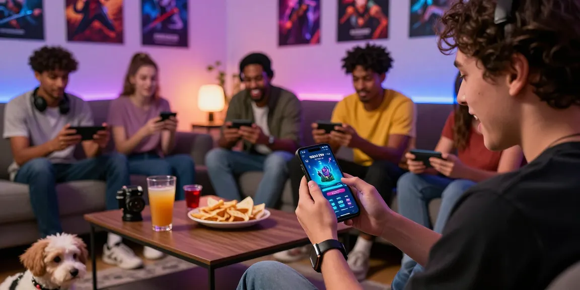 Exciting social gaming moment with friends playing 3 Patti Blue, trying it now on mobile devices in a cozy living room.
