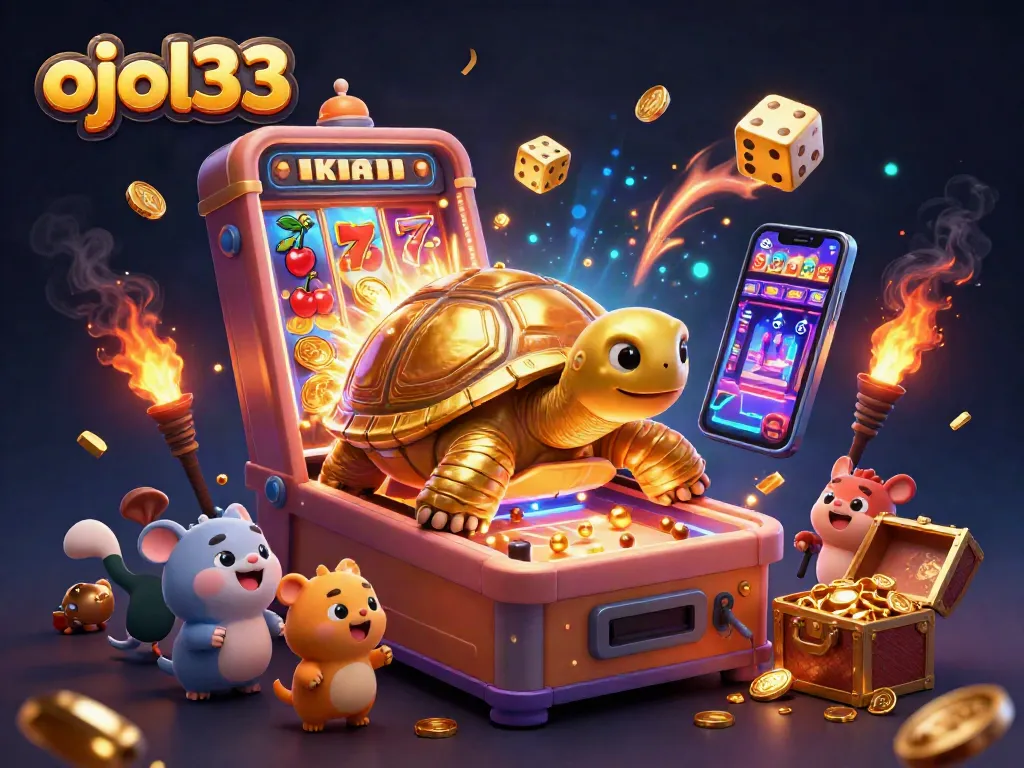 Experience ojol333 gaming excitement with a golden tortoise pinball machine and explosive jackpots.
