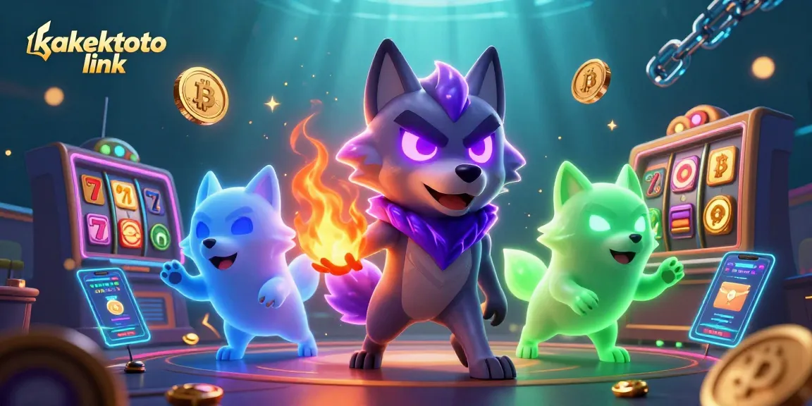Bet big with the kakektoto link in an exciting casino-themed scene, showcasing slot reels and crypto coins.