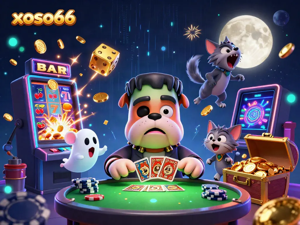 Play cards and win big with xoso66 at a vibrant casino table featuring captivating animated characters.
