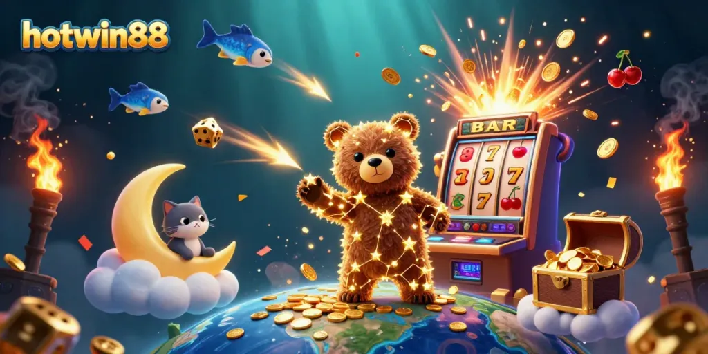 Experience thrilling action with hotwin88: a vibrant casino scene bursting with excitement and gold.