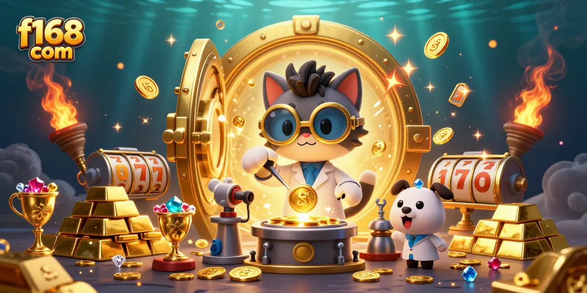 Win big with f168 com's vibrant casino scene featuring engaging characters and treasures.