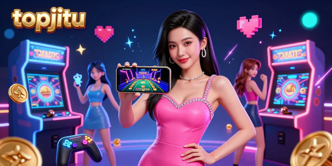 Experience thrilling live dealer gaming with topjitu in a vibrant, visually-rich illustration featuring modern casino elements.