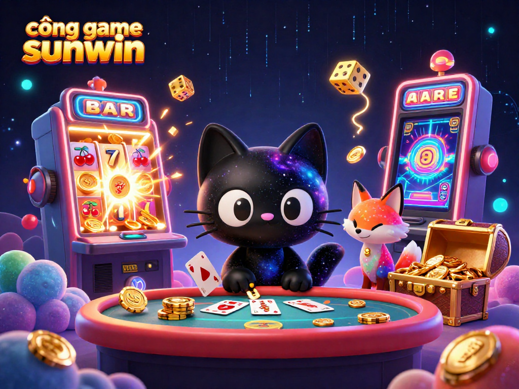 Experience dynamic action at cổng game sunwin with a cosmic casino scene featuring vibrant characters and exciting game elements.