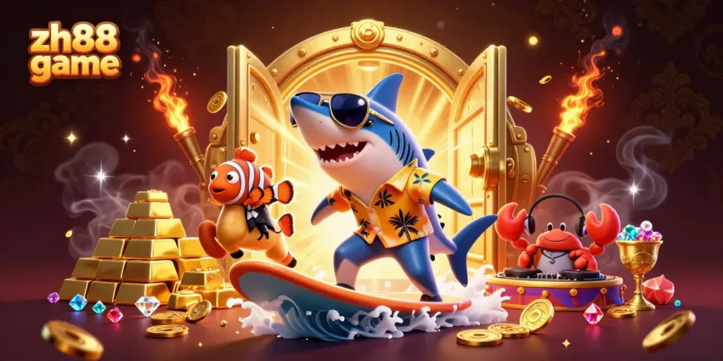 Experience winning thrills with the zh88 game in this vibrant casino-themed illustration.