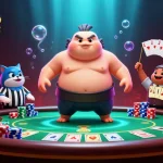 Visualisez l'action de retrait instantané au casino en ligne avec des personnages de fugu et de hippocampe engagés dans un poker ludique.