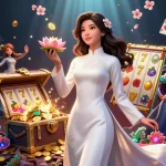 S666 gaming action with elegant Asian woman surrounded by slot reels, vibrant gems, and rich underwater treasures