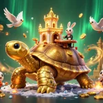 Engage with mpo500 in a vibrant 3D casino scene featuring a golden tortoise and vibrant game elements.