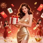 Enhance your gaming experience with Haywin while celebrating in a festive casino-themed illustration featuring dynamic elements.