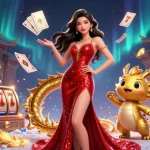 Join the excitement with lode777 daftar, featuring a stylish Asian woman alongside a golden dragon and slot game elements, for thrilling gaming fun.