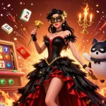 Spin and win at 888vndnyc with an enchanting casino scene featuring a glamorous woman and golden elements.