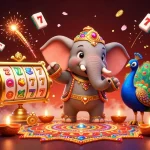 Experience Go 88's vibrant casino adventure with a colorful elephant and peacock amidst enchanting symbols.