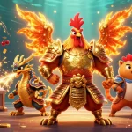 Engaging scene of judi bola showcasing a warrior and dragon amidst jackpot thrills.