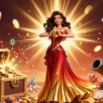 Play dynamic games with nhà cái 33win in this vibrant 3D casino scene filled with gold coins and gems.