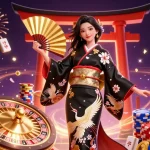 Experience the excitement of gaming at sh-bet with this vibrant 3D illustration featuring an elegant character amidst casino elements.