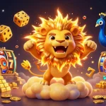 Experience thrilling slots at Dewacasino Link with a vibrant display of gaming elements and golden treasures.