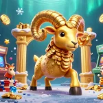 Engage with Nổ Hũ in a vibrant casino scene featuring golden ram and arcade games.