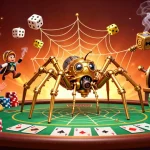 Win big at Link Alternatif Domino88 with a colorful 3D casino illustration showcasing vibrant poker elements.