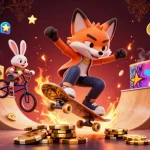 CM88 players enjoying vibrant casino-themed arcade gameplay with cartoon characters.