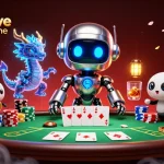 Engage with the situs live casino online experience through a futuristic gaming scene filled with poker excitement.