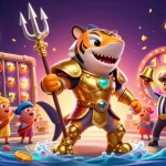 Engage in situs slot gacor with vibrant slot reels, golden coins, and an energetic underwater scene.