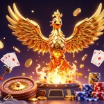 Join HengOngBet's thrilling casino experience with golden phoenix, coins, and live gaming elements.