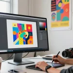 Creative designer illustrating NSFW-themed digital art in an urban studio.