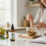 What is the legal vaping age in Cyprus with CBD oil and hemp extract in a bright kitchen wellness scene promoting safe, healthy habits.