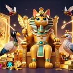 Experience the thrill of winning at Buntogel with an Egyptian pharaoh cat in a jewel-filled casino.