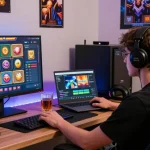 Pengguna menikmati pengalaman bermain slot online cipung138 dalam suasana nyaman dengan pencahayaan menarik.