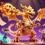 Engage with the thrilling world of gambling at totoslot featuring a golden dragon amidst colorful lottery elements.