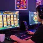Engaged player experiences Slot Gacor Malam Ini with an immersive gaming setup and vibrant slot graphics.