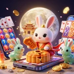 Win big with slot gacor maxwin! A vibrant illustration of a moon rabbit amid rich casino elements, perfect for online gaming.