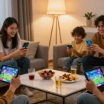 Teen Patti Gold 2026 gaming night with friends, vibrant screens and snacks.