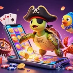 Engage with exciting toto slot games as a cartoon pirate turtle, hermit crab, and parrotfish explore treasure.
