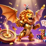 Experience the situs toto with a triumphant chimera and mouse jockey in an exciting casino scene.