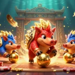 Winbet pangolins playfully rolling golden balls amidst poker chips in a vibrant casino scene.