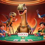 Engage with link slot 777 in this vibrant casino scene featuring a giant brontosaurus and clever raptor.