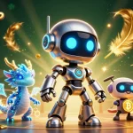 Engaging illustration of tỷ lệ kèo nhà cái hôm nay, featuring a cyberpunk robot and dragon in a sports betting arena.