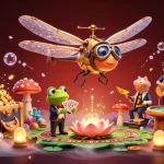 Experience the thrill of Sexy baccarat with a lively casino scene featuring a dragonfly pilot and frog dealer.