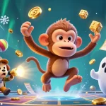 Engage with afb88my as a poltergeist monkey juggles casino treasures in a spooky, vibrant scene.
