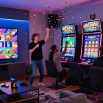 Pengalaman bermain slot gacor fujiwin88 secara online dengan suasana meriah dan pemain yang bersemangat merayakan kemenangan.
