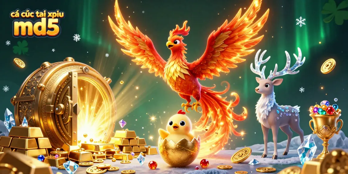 Experience the thrill of cá cược tài xỉu md5 with vibrant visuals of gaming riches and mythical creatures.