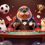 Engage in judi bola resmi with a jolly walrus and dynamic sports betting elements.