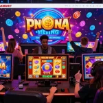 Pengalaman bermain slot online di VEGAS123 dengan pemain merayakan kemenangan dan tampilan antarmuka yang menarik.