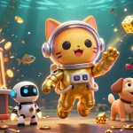 Engage in esports betting Malaysia with a vibrant 3D illustration featuring an astronaut cat, jackpot elements, and dynamic gaming symbols.