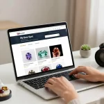 Discover curated recommendations on https://www.mygemspot.com with a woman shopping for high-quality gemstones in a stylish home office.