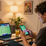 Engaged user playing Teen Patti Loot on smartphone in a cozy living room, with snacks and vibrant game graphics.